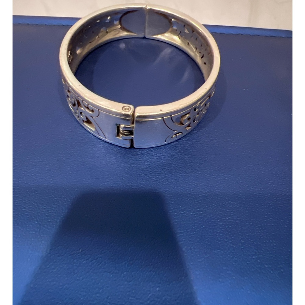 Brighton Scroll Silver Tone Hinged Bangle Bracelet - Picture 2 of 6